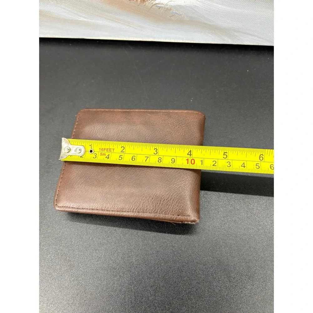 Lee Mens Bifold Wallet Brown Faux Leather Distressed Card Holder Logo Pocket